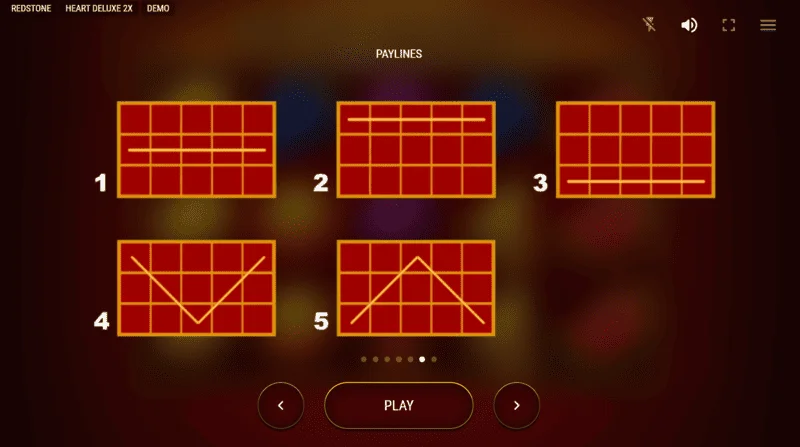 Heart Deluxe 2x - šema pet dobitnih linija sleva nadesno